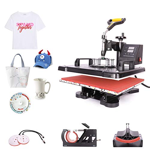 CREWORKS Heat Press Machine 12x15 Inch, 5 in 1 Heat Press 360 Degree Swivel Heat Press Machine Multifunction Sublimation Combo T Shirt Press Machine for Mug Hat Plate Cap Mouse Pad (12x15 Inch 5 in 1)