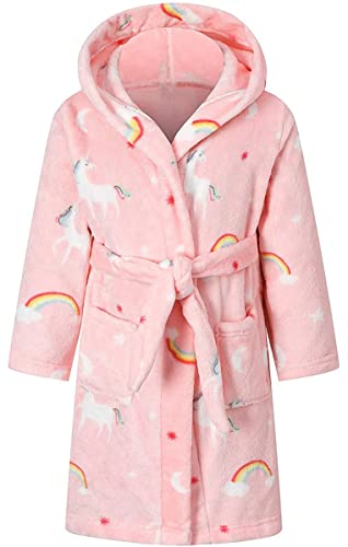 Image of Umeyda Girls Fleece Hooded Robes, Warm Printed Bath Robe for Kids Soft Fuzzy Bathrobe for Gifts