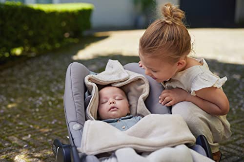 Jollein Fußsack Basic Knit Nougat - Für Babyschale Kinderautositz Gruppe 0+ und Kinderwagen - Für 3-Punkt- und 5-Punkt-Gurt - Strickmuster und Fleece Futter - Beige