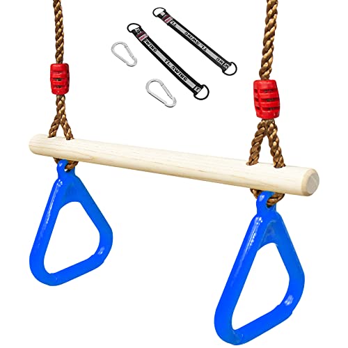 Rebala Trapeze Bar with Rings,Trapeze Swing Bar Adjustable Rope, Trapeze Gym Rings Dual-use Design, Swing Set Rings Up to 265 lb Load Capacity, Trapeze Gym Rings -Blue