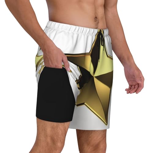 Men's Swim Trunks Quick Dry Board Shorts Drawstring Beach Short Gold Star Bathing Suit for Men2