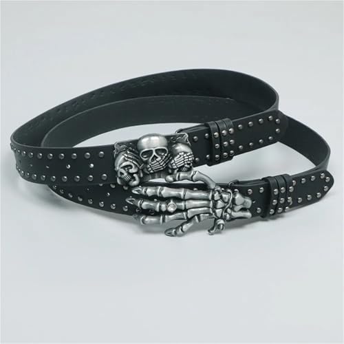 Ceinture cuir rivets gothiques et boucle squelette robuste pour pantalon