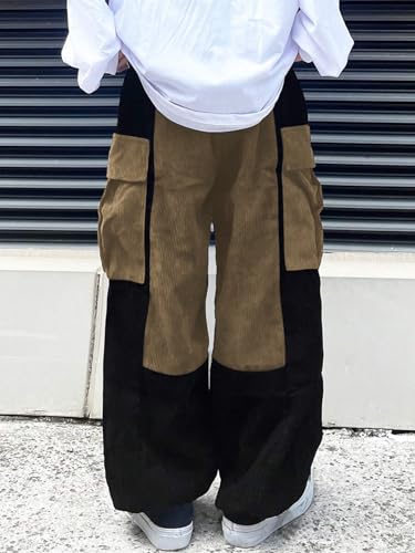 ZAFUL Men's Corduroy Cargo Pants Two-Tone Baggy Track Pants Unisex Streetwear Y2K Pants Casual Trouser3