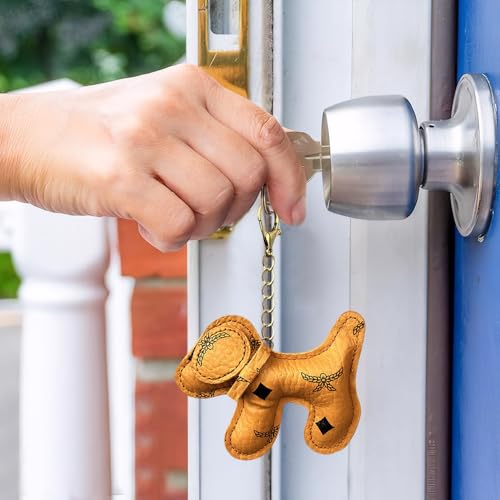 TOEECY Schlüsselanhänger Dackel Süße Welpe Hundetasche Anhänger Süße Welpe Bag Charm aus PU-Leder Dackel Deko Leder Glücksbringer Dackel Keychain für Handtasche und Schlüssel (Braun A)