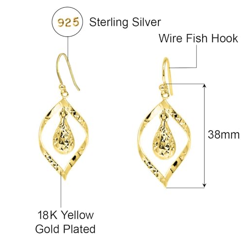 Savlano 925 Sterling Silver Diamond-Cut Teardrop Swirl Dangle Earrings - 18K Gold Plated Dangle Drop Earrings for Women comes with Gift Box - Made in Italy4