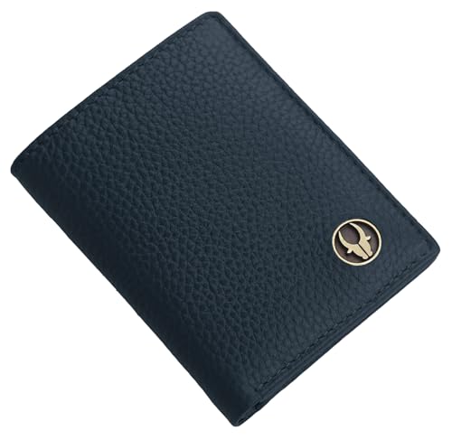 Image of WildHorn RFID Protected Genuine Leather Wallet for Men I 4 Card Slots I 2 Slip Pockets I 1 Currency Compartment (Blue)