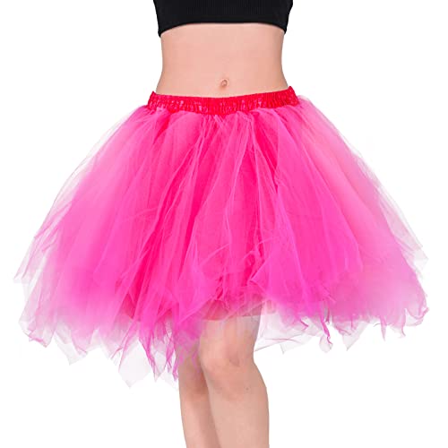 Homipooty Tüllrock Damen Rosa Tütü Petticoat Unterrock Pink Tutu Erwachsene XXL Halloween Kostüm Weihnachten Cosplay Karneval 50er 80er Jahre...