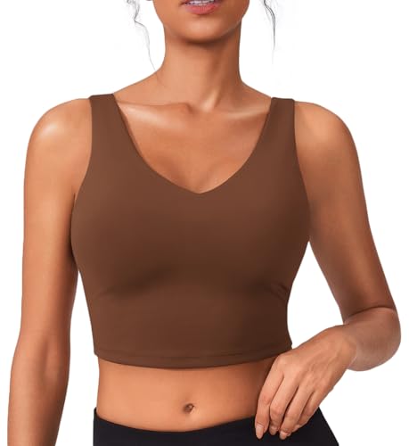 Image of PINSPARK Sports Bras for Women Built in Bras Padded Yoga Bra V Neck Longline Workout Tank Tops with Removable Pads