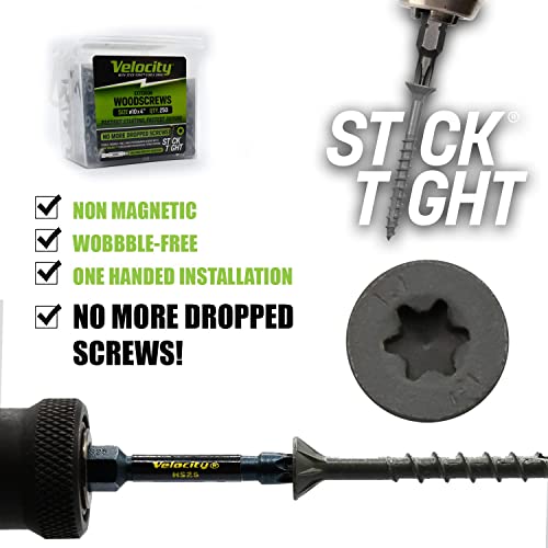 Velocity Exterior Wood Screw Site Case – 580 Assorted Wood Screws In 6 Sizes Made With Carbon Steel, Includes 4 Hexstix Drive Bits And Plastic Screw Storage Organizer (580 Pieces) #TOP4