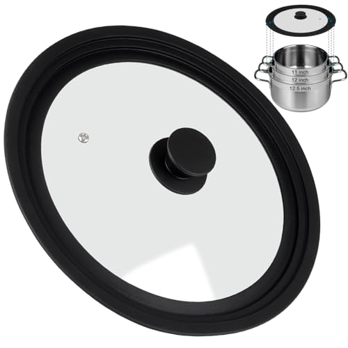 Universal Silicone Lid for Frying Pans, Pots and Skillets, Tempered Glass Pan Lid with Heat Resistant Silicone Rim, Fits 28 CM & 30 CM & 32 CM Diameter Cookware(Black)