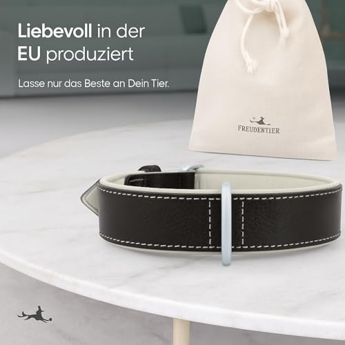 FREUDENTIER® Hundehalsband aus Leder, Made in EU, gefüttert & super komfortabel, hochwertiges breites Lederhalsband aus Vollnarbenleder, Model “Amstelpark” (Midnight, 37-47cm Halsumfang)
