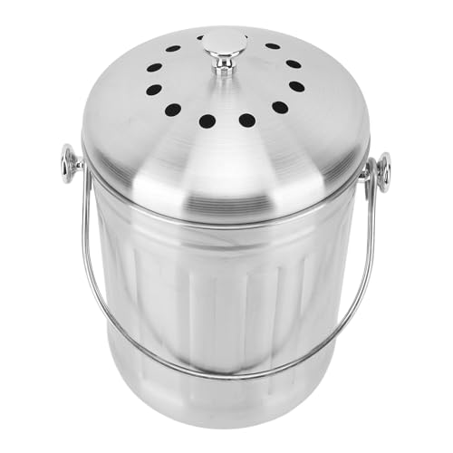 gernie Compost Bin, Stainless Steel Countertop Compost Bucket with Charcoal Filters and Handle for Kitchen Cafe Bar, Easy to, Kitchen Composter for Food Scraps and Waste Recycling