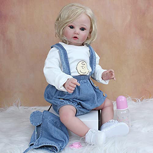 YIHANGG 60 cm Weiches Silikon Reborn Babypuppe Für Mädchen Realistische Blondes Haar Prinzessin Kleinkind 3D-Farbe Haut Art Puppe Weihnachten Geburtstagsgeschenk – Bild 5