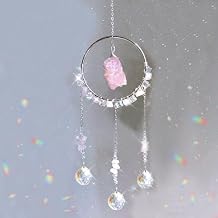 Sun Catcher Rose Quartz Crystal Suncatchers for Windows Hanging, Rainbow Maker Prism Crystals with Chain Pendant Ornament Crystal Balls for Home Garden Indoor Outdoor Wall Party Decor for Gift
