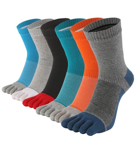 Men's Five Finger Toe Socks Cotton Crew Casual Colorful Patterned 5/6 Pairs