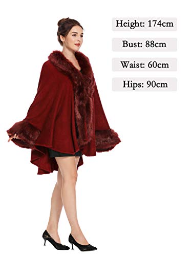 ZLYC Women Warm Faux Fur Trim Layer Cardigan Sweaters Coat Cold Weather Shawls Capes2
