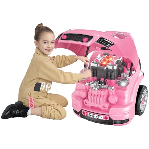 HOMCOM Motor de Camión para Niños de +3 Años 61 Piezas 40x39x47 cm Rosa