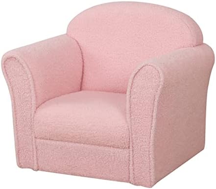 AFBKSS&BB Children Sofa, Kids Armrest Chair, Sturdy Wood Construction Kids Furniture, Armchair Couch for Preschool Children, Lightweight Toddler Sofa Chair, Teddy Velvet-Pink