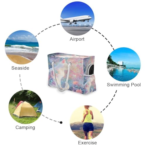 Large Beach Bags Totes Canvas Tote Shoulder Bag Butterfly Dream Cat Water Resistant Bags for Gym Travel Daily3