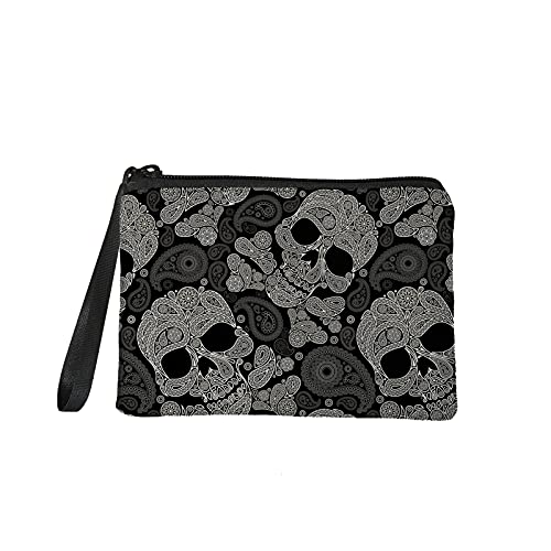 Jeiento Portamonete e Portafoglio per Donne - Borsa con Cerniera per Viaggio e Shopping - Fermasoldi e Pochette con Teschio di Zucchero, S