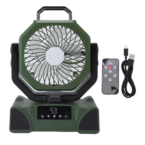 Ventilador de Campamento Portátil, 20000 MAh Ventilador de Piso de Enfriamiento Recargable con Luz LED para Carpa de Viaje de Viaje Pesca Al Aire Libre en Interiores (F14 verde)