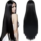 Peluca larga negra, peluca recta extralarga con redecilla, ideal para coaplay, fiesta, uso diario, decoración