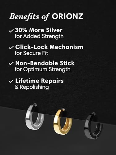 Image of ORIONZ Hoop Earrings for Men & Boys (1 Piece) - 925 Sterling Silver - Gift for Birthday Anniversary - 18k Gold Plated Jewellery - Men Fashion