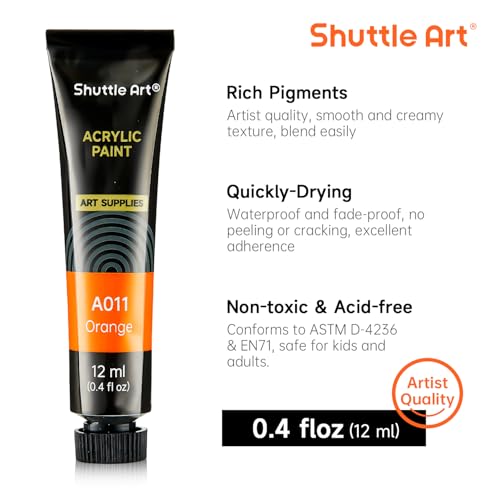 Image of Shuttle Art Acrylic Paint Set, 15 x 12ml Tubes Artist Quality Non Toxic Rich Pigments Colors Perfect for Kids Adults Beginners Artists Painting on Canvas Wood Clay Fabric Ceramic Crafts