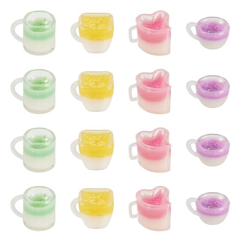 Magibeads 16Pcs Mini Resin Cups for Dollhouse Decor Milk Drink Cute Miniature Kitchen Set Fake Drinks for Playhouse Tableware Desktop Ornaments Mini Foods