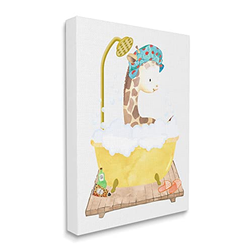 Image of 'Children's Giraffe Animal Bubble Bath Yellow'| Canvas Art | Stupell Industries | 36 x 48 Inches, Easy to Hang and Sturdy, Made in USA, by Erica Billups