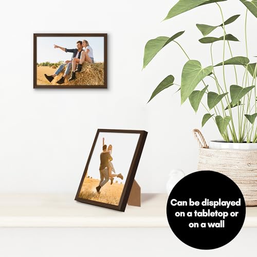 Americanflat 5x7 Picture Frame with Shatter-Resistant Glass - Streamline Collection - Thin Border Photo Frame for Tabletop and Wall Display - Hanging Hardware and Easel Stand Included - Walnut