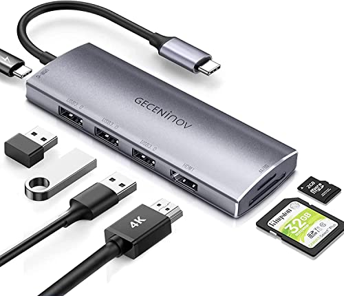 USB Typ C Adapter, Mit USB 3.0,4K-HDMI-Ausgangsanschluss, TF/SD Card Reader 7 in 1 Multiadapter, kompatibel mit mehrere Typ C Smartphones und Tablets Cover
