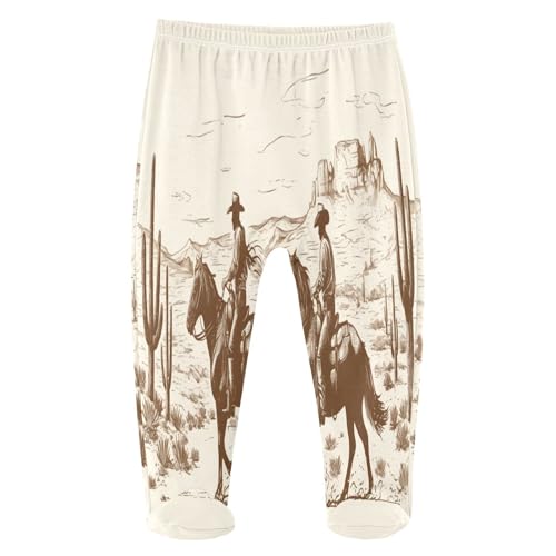 Caihoyu Baby Pajamas Pants with Feet Coveralls Cotton Comfy Kick Pants for Infant Baby Boys Girls 18M Cowboys on Horseback in The Desert
