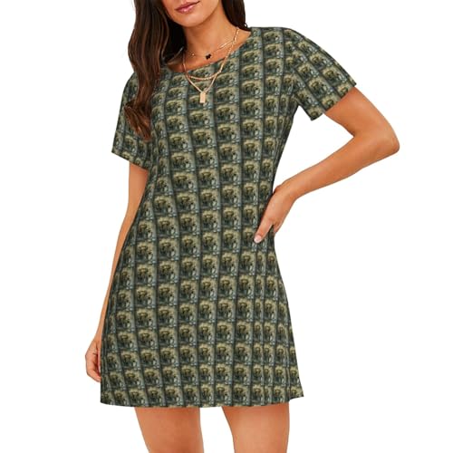 Chemise de nuit légère pour femme à motif éléphants blancs
