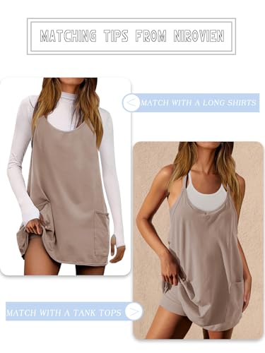 Image of Nirovien Womens Tennis Dress Workout Mini Dress with Shorts Sleeveless Spaghetti Straps Golf Athletic Dresses