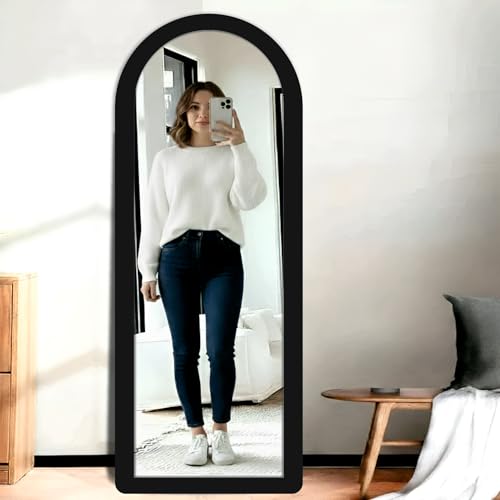 Image of Creative Arts n Frames 15x51 inch Long Fiber Wood Arched Wall Hanging Mount HD Mirror Home Decor Items Living Room Bathroom Bedroom Hotel Office (Classic Black Color Framed HD Arch Mirror)