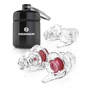 Senner Bouchons d’oreille MusicPro avec étui en aluminium Idéal pour les discothèques, pour écouter de la musique, pour les concerts et les festivals, rouge/transparent
