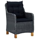 DXKDUSOKJ Patio Chairs with Cushions 2 Pcs, Outdoor Chairs with Dark Gray Cushions, Poly Rattan Steel Frame Set with Acacia Wood Legs for Patio