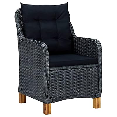 DXKDUSOKJ Patio Chairs with Cushions 2 Pcs, Outdoor Chairs with Dark Gray Cushions, Poly Rattan Steel Frame Set with Acacia Wood Legs for Patio
