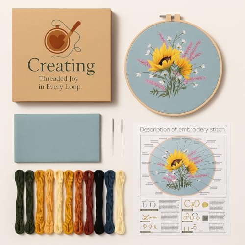 Punch Needle Embroidery Kit - Sunflower DIY Craft Kit with Pattern, Yarn, Hoop & Instructions- Home Decor Art Project