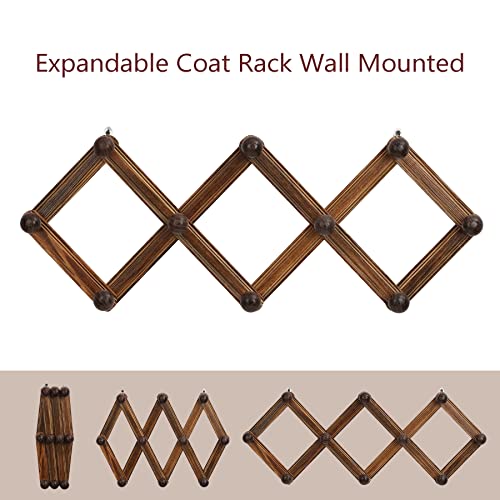 Trspcwr 2 Pack Accordion Wall Hanger, Expandable Coat Rack Wall Mounted, Solid Wooden Wall Hat Rack, Wood Hat Hanger For Hanging Coat, Hats, Caps, Mugs, 10 Peg, Brown #TOP6