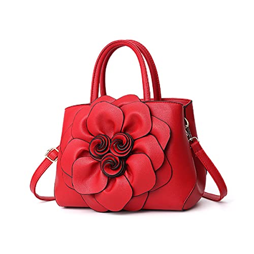 Womens PU Leather Handbags Purses Top-handle Totes Satchel Shoulder Bag for Ladies with Big flower