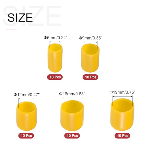 Tapas redondas de goma para protectores de rosca de tornillo en vinilo amarillo uxcell 3