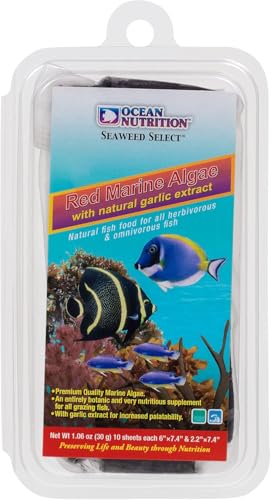 Ocean Nutrition Seaweed Sheets - Nutritious Red Marine Algae Saltwater Fish Food with Natural Garlic Extract for Algae Eater Fish - Perfect for Herbivorous & Omnivorous Fish, 10-Sheets 1.0 oz (30 g)