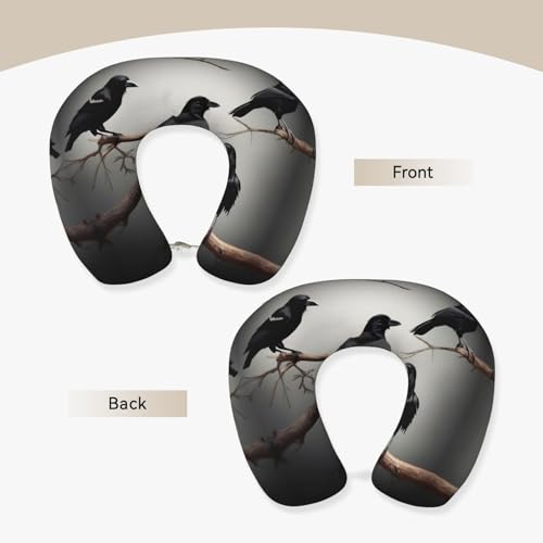 Almohada de Viaje con Estampado de Cuervos Negra miniatura 3