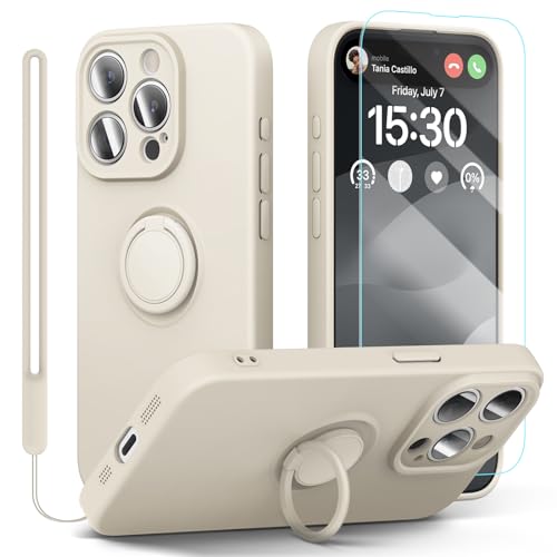 Coque iPhone 15 Pro Max fine pcgaga blanche anti chute avec anneau et dragonne