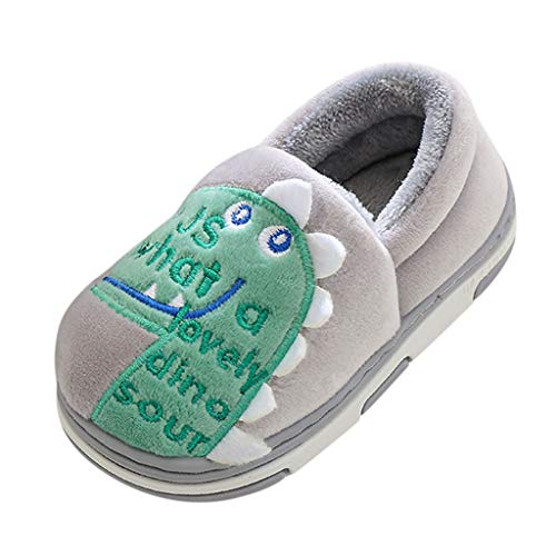 Baby Premium Soft Indoor Dinosaur Flock Anti-Slip Mid Calf Warm Winter Infant Prewalker Toddler Snow Boots (4.5-5Years, Gray)