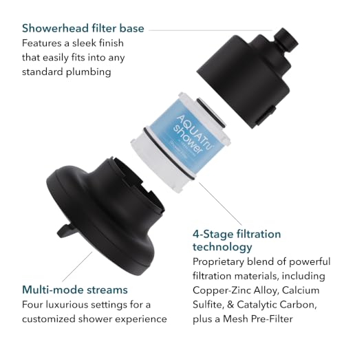 Image of AquaTru Shower - Advanced Shower Filter Removes Impurities from Hard Water to Support Healthy Skin, Scalp, Hair, Reduce Breakage, and Enhance Your Beauty and Self-Care Routine (Matte Black)