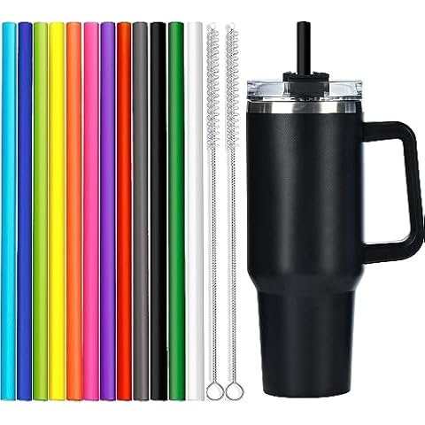 ALINK 12 Pack Color Replacement Straws for Stanley 40 oz 30 oz Tumbler, 12 in Long Reusable Plastic Straws for Stanley Cup Accessories, Half Gallon Jug, Plus 2 Brush Cover