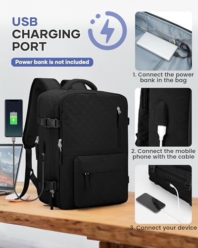 Travel Vacuum Storage Backpack with Air Pump Vacuum Seal Compression Space Saver Bags Clothing Vacpack 18x14x8 inches Travel Bag Carry on Personal item Laptop Work Backpacks Women Men Black 6